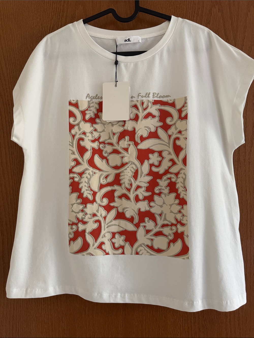White Short Sleeve Top with Red Floral Panel